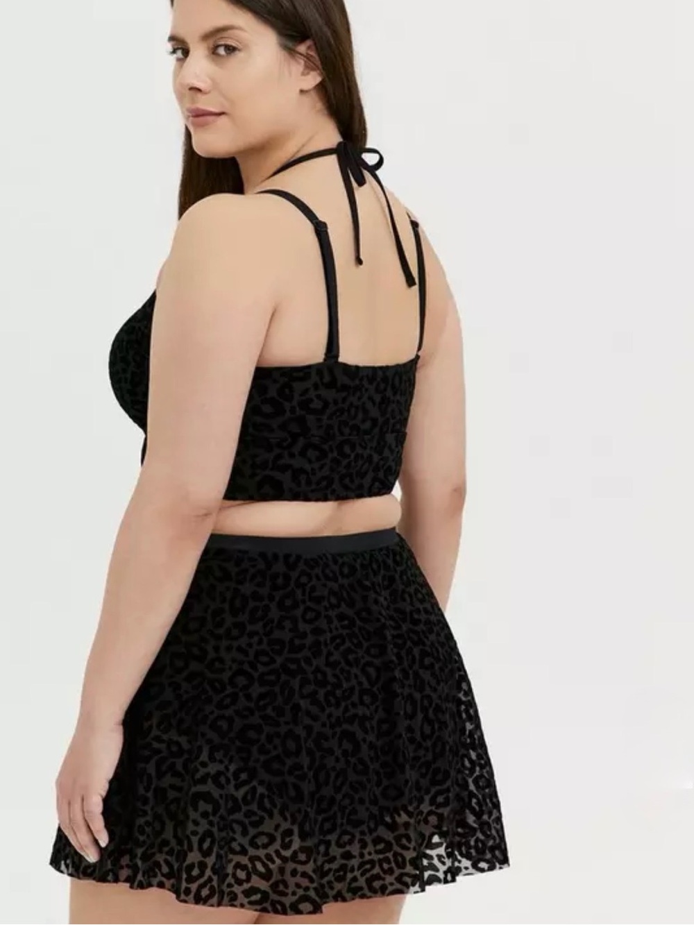 NWT Torrid Black Velvet Leopard Print Bikini Skater Skirt Set Size 1X - Picture 3 of 13